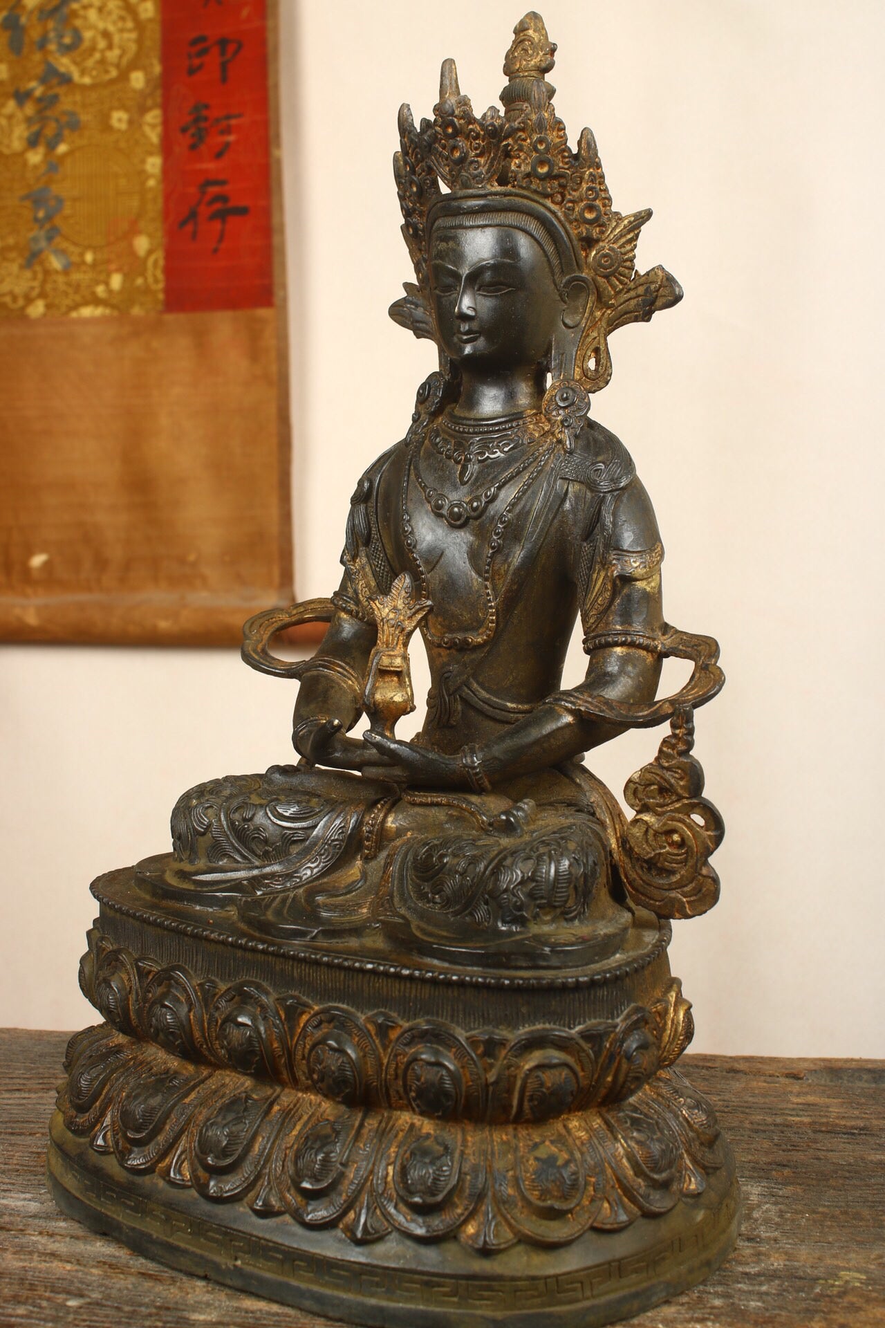 Chinese antique pure copper longevity Buddha statue