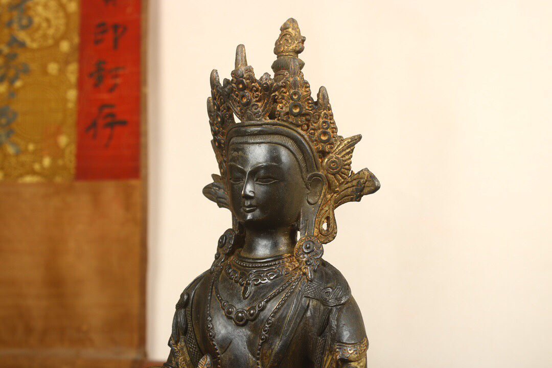 Chinese antique pure copper longevity Buddha statue