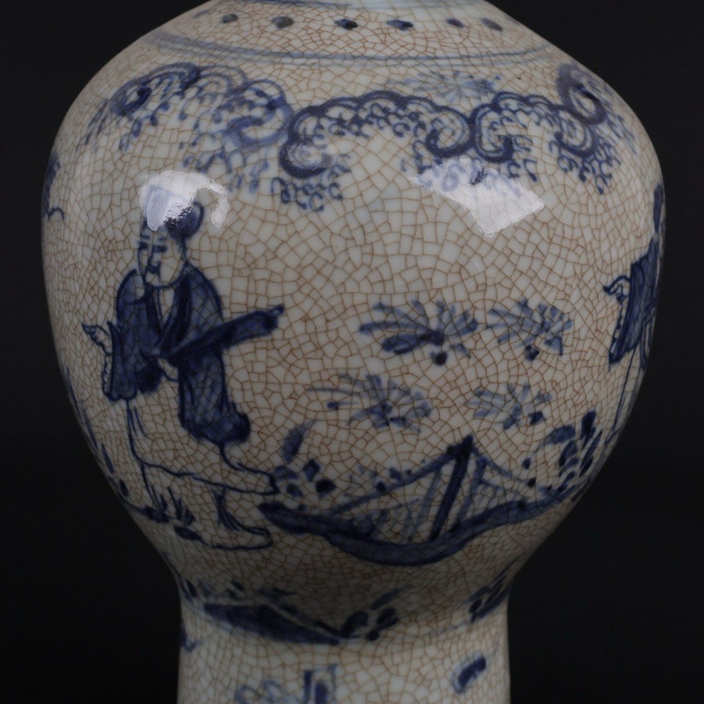 Blue and white character story pattern plum vase