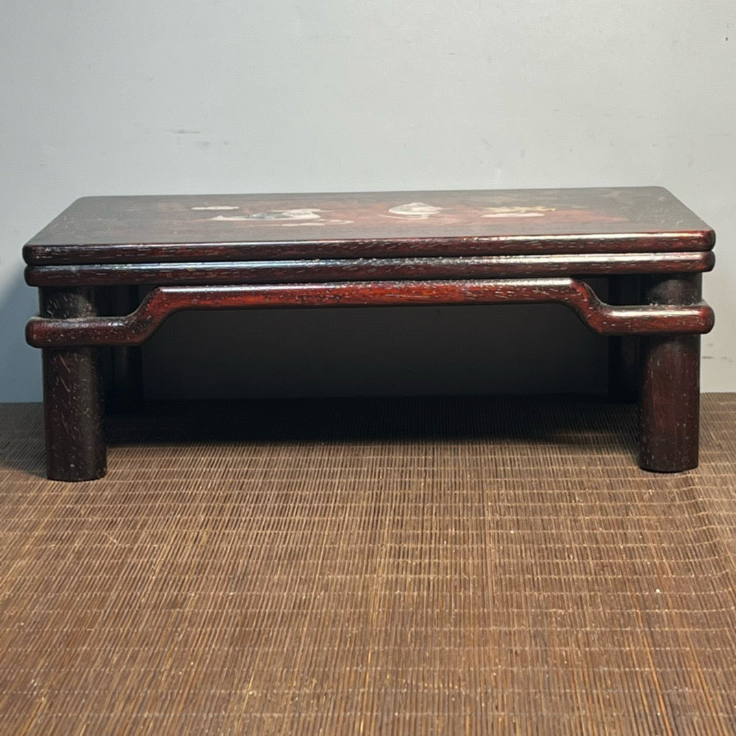 Chinese antique blood sandalwood inlaid shell carved small table