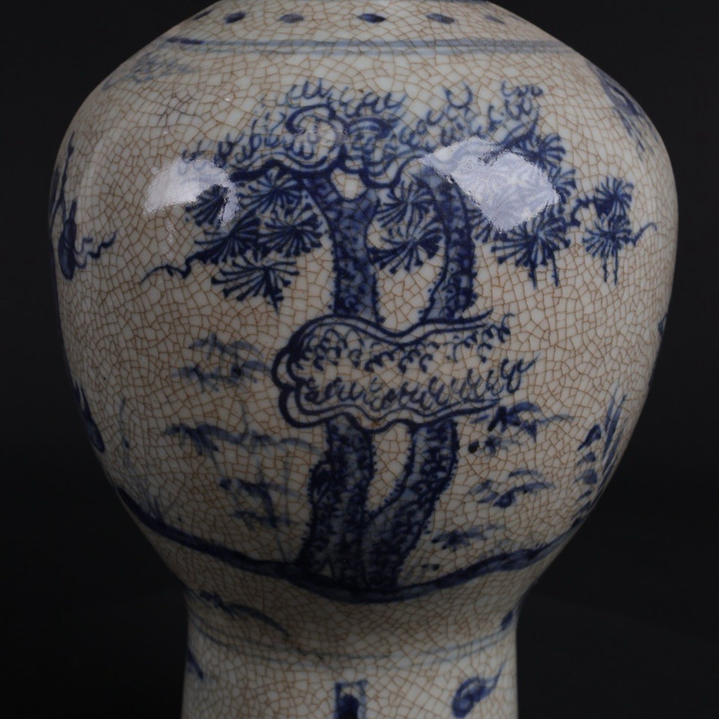 Blue and white character story pattern plum vase