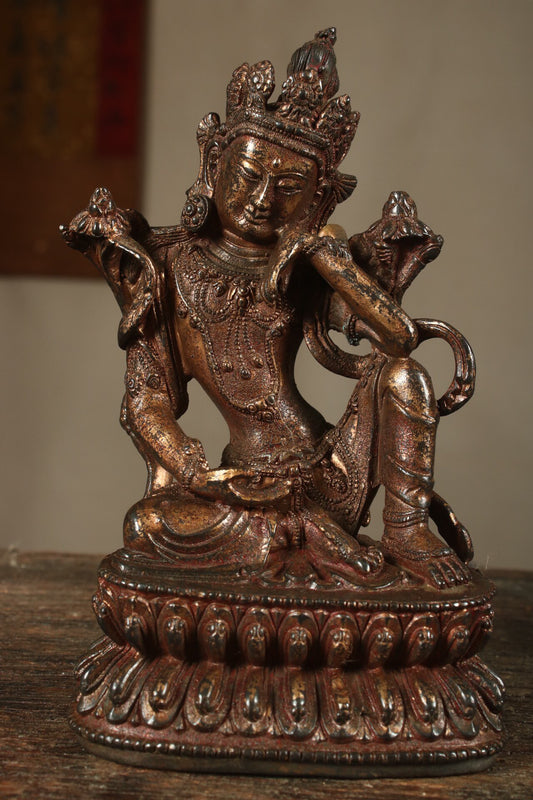 Chinese antique pure copper statue of Bodhisattva with thoughts