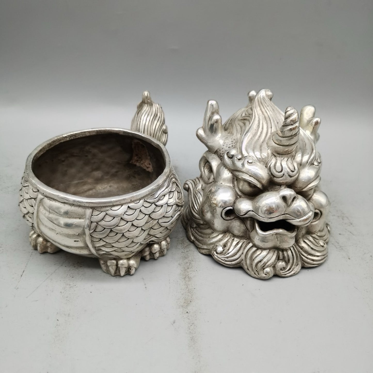 Chinese antique pure copper lion furnace ornaments