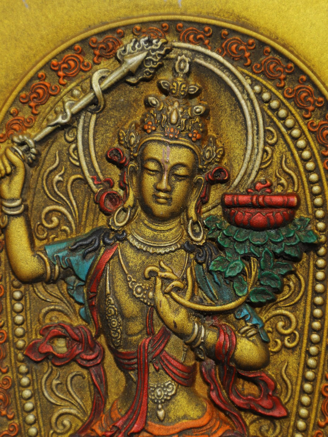 Chinese antique pure copper Manjushri Bodhisattva thangka