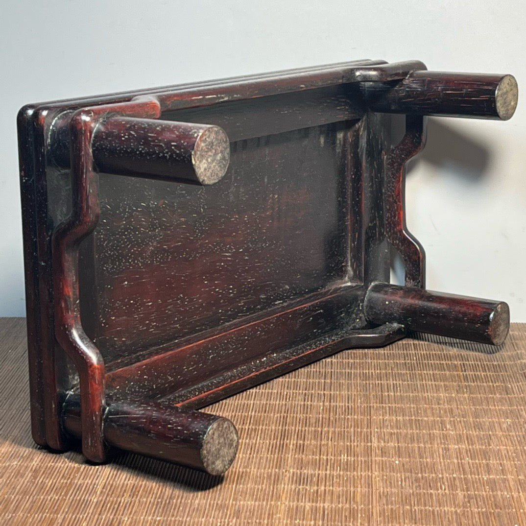 Chinese antique blood sandalwood inlaid shell carved small table