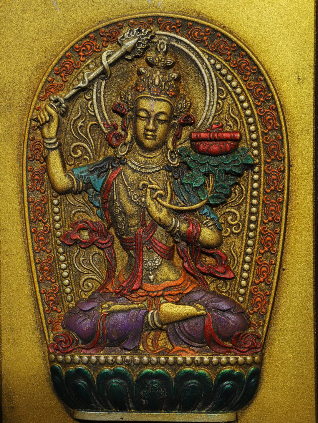 Chinese antique pure copper Manjushri Bodhisattva thangka
