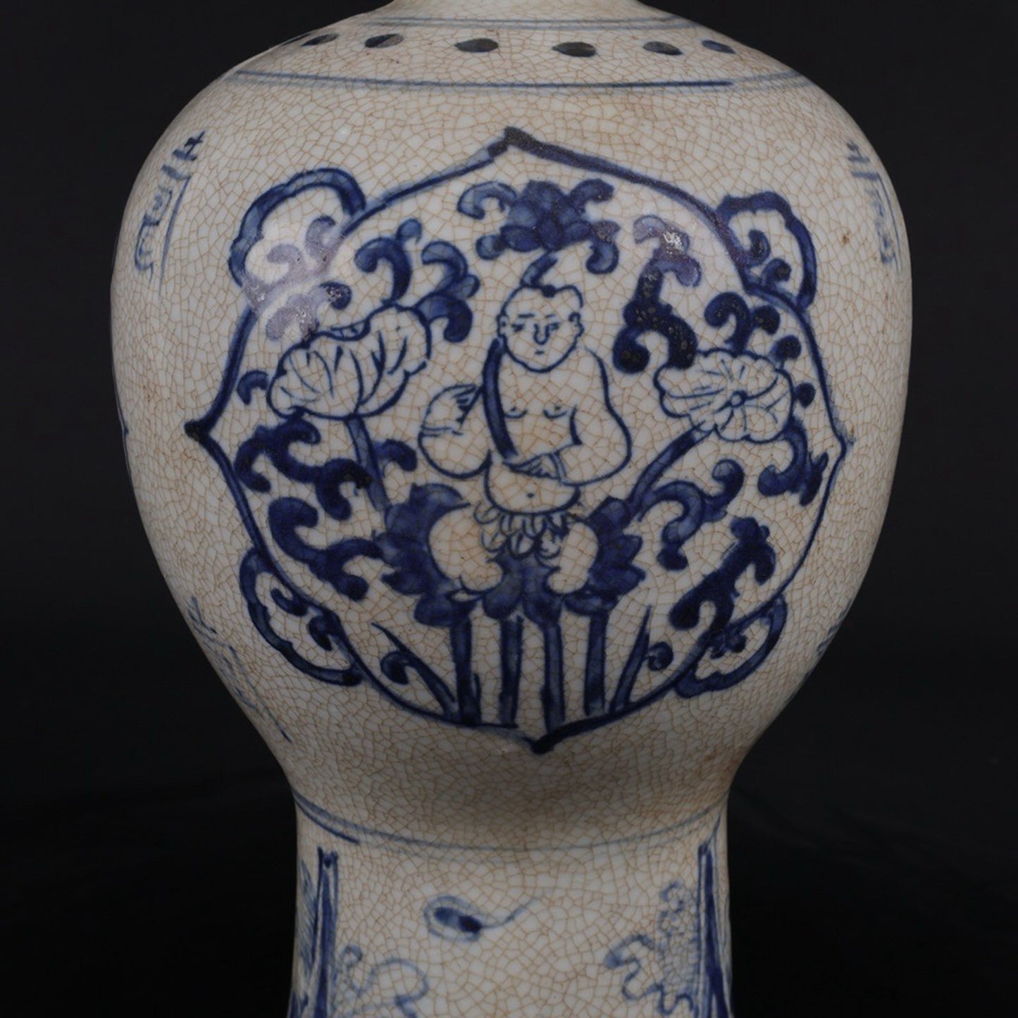Blue and white window shaped lucky doll plum vase