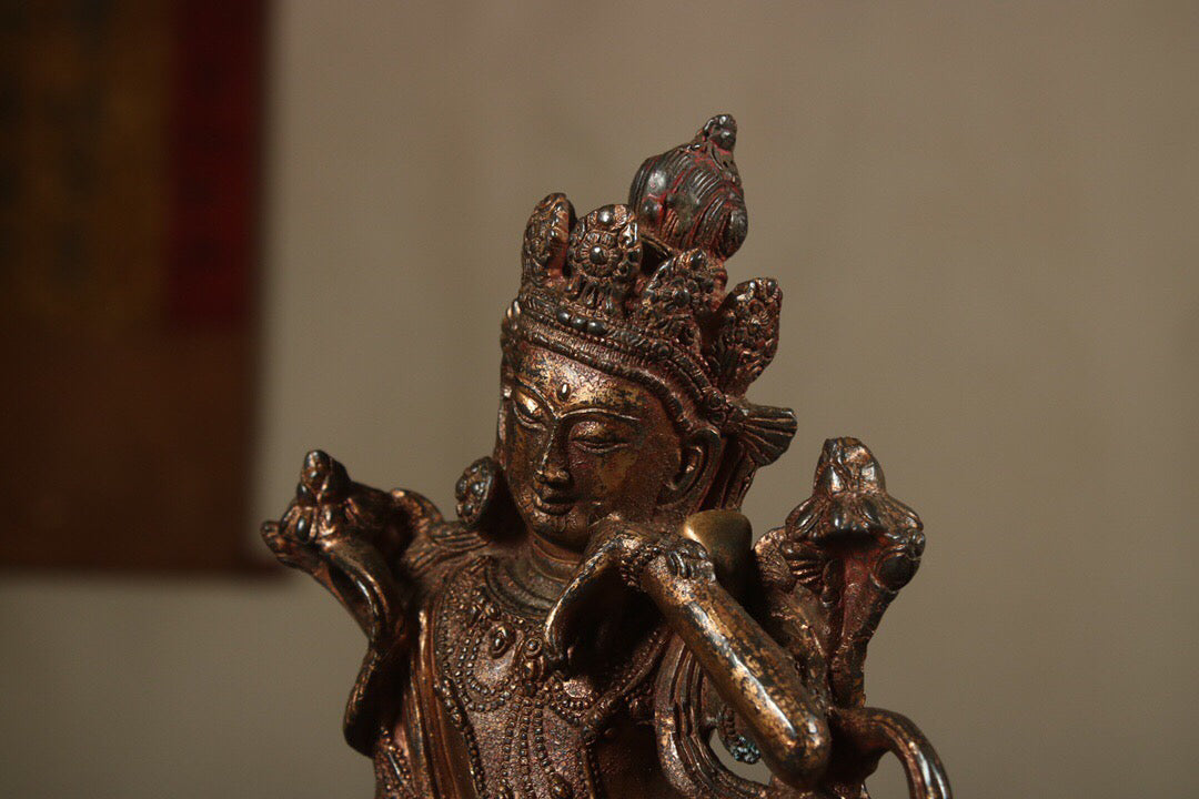 Chinese antique pure copper statue of Bodhisattva with thoughts