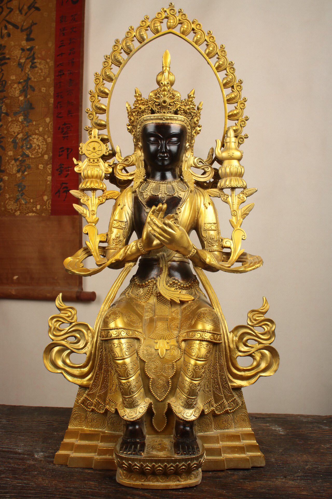 Chinese antique pure copper statue of Maitreya Bodhisattva