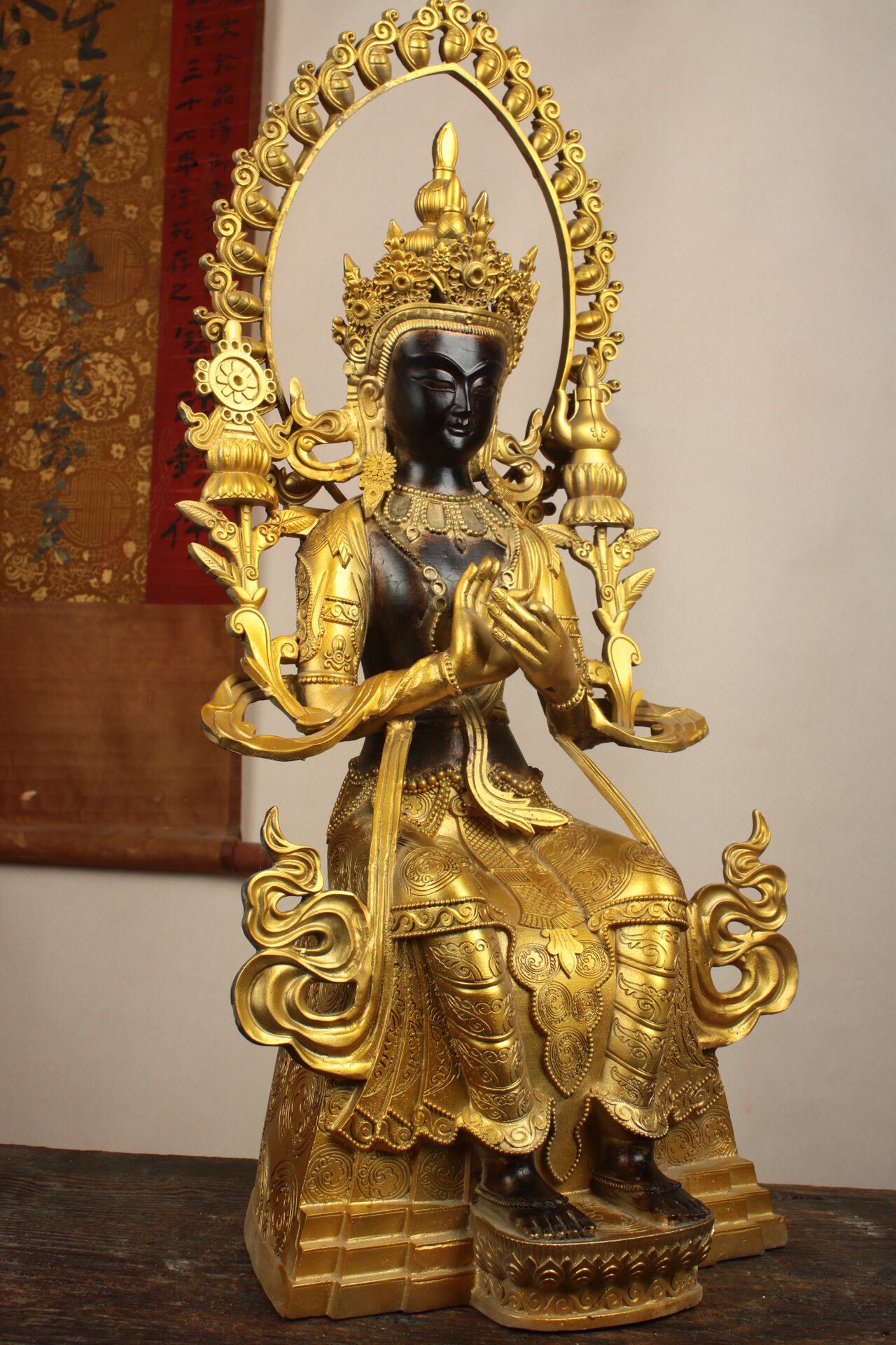 Chinese antique pure copper statue of Maitreya Bodhisattva