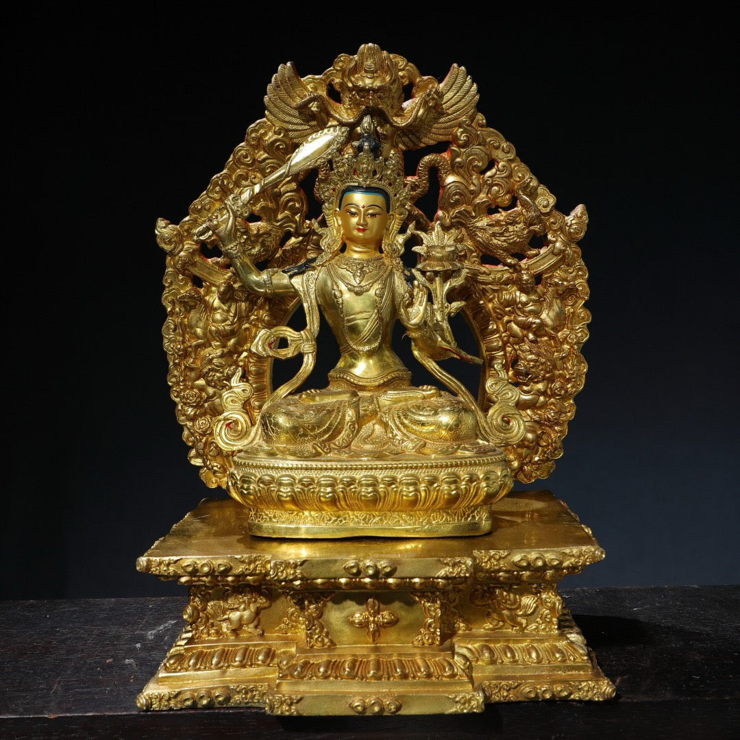 Chinese antique pure copper statue of Manjushri Bodhisattva