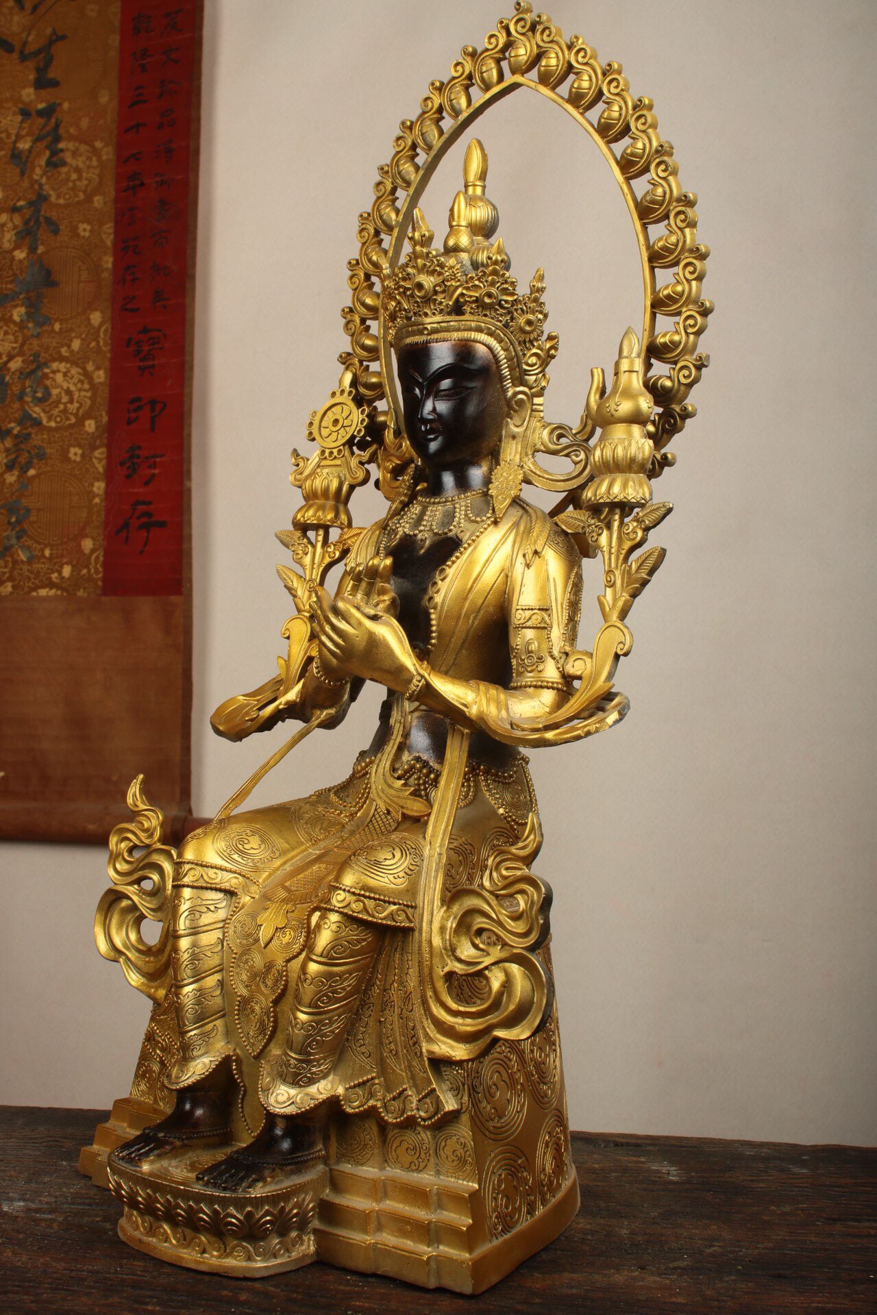 Chinese antique pure copper statue of Maitreya Bodhisattva