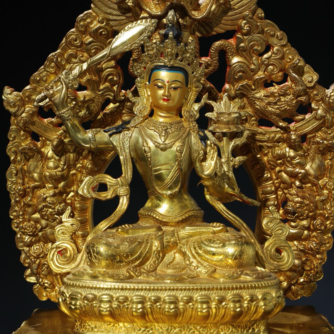 Chinese antique pure copper statue of Manjushri Bodhisattva