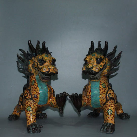 Pure copper cloisonn é blue auspicious beast ornament