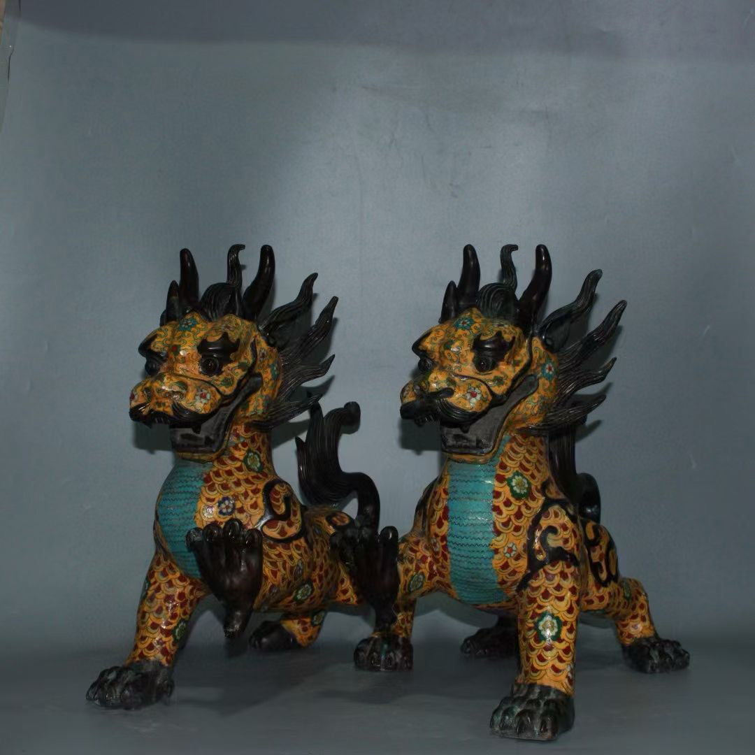 Pure copper cloisonn é blue auspicious beast ornament