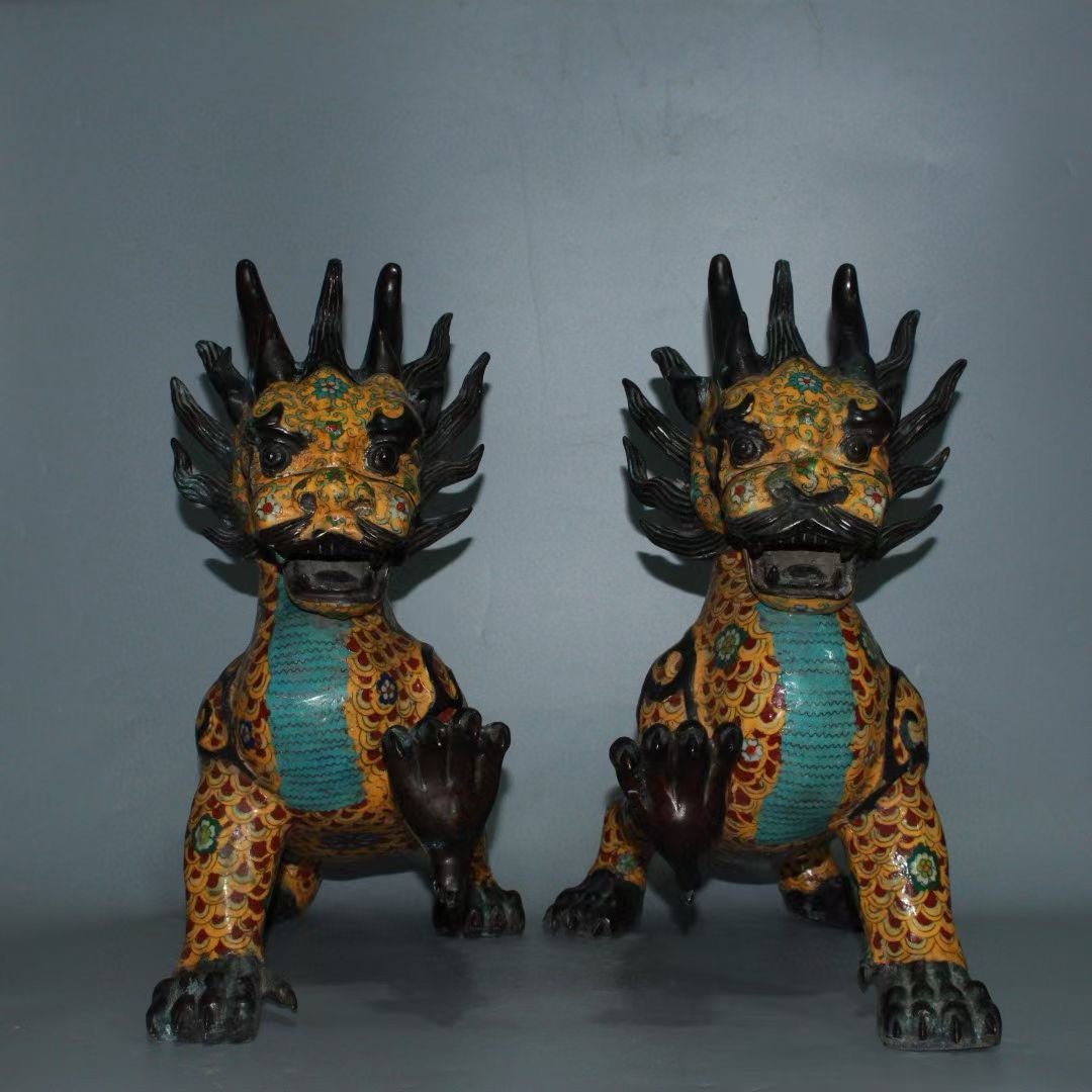 Pure copper cloisonn é blue auspicious beast ornament
