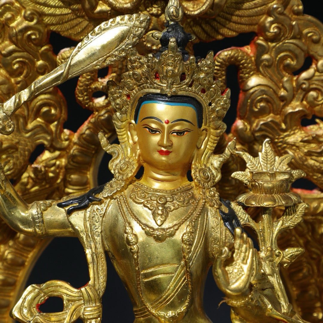 Chinese antique pure copper statue of Manjushri Bodhisattva