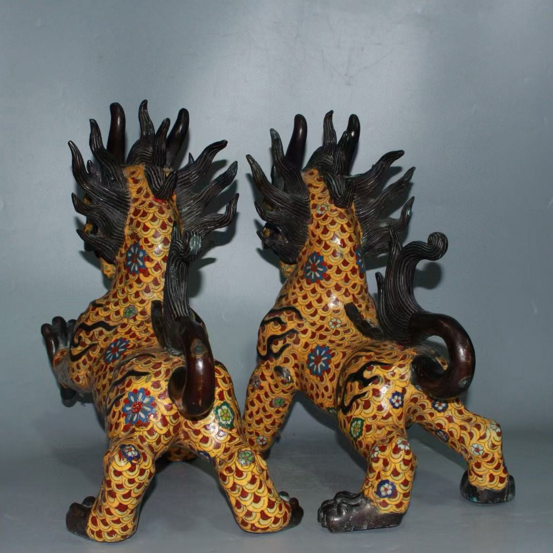 Pure copper cloisonn é blue auspicious beast ornament