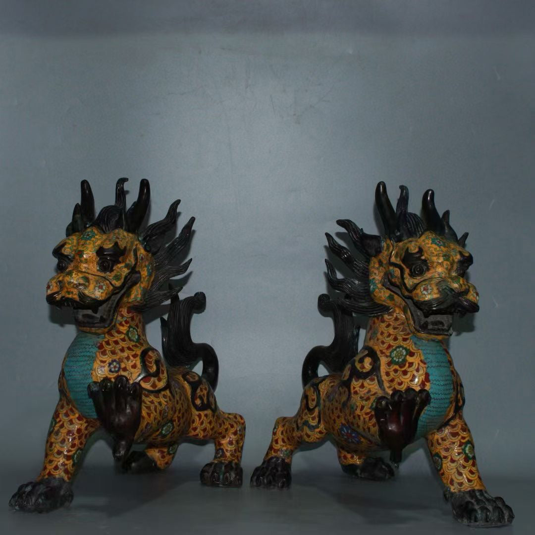 Pure copper cloisonn é blue auspicious beast ornament