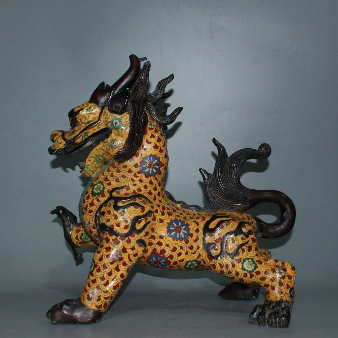 Pure copper cloisonn é blue auspicious beast ornament