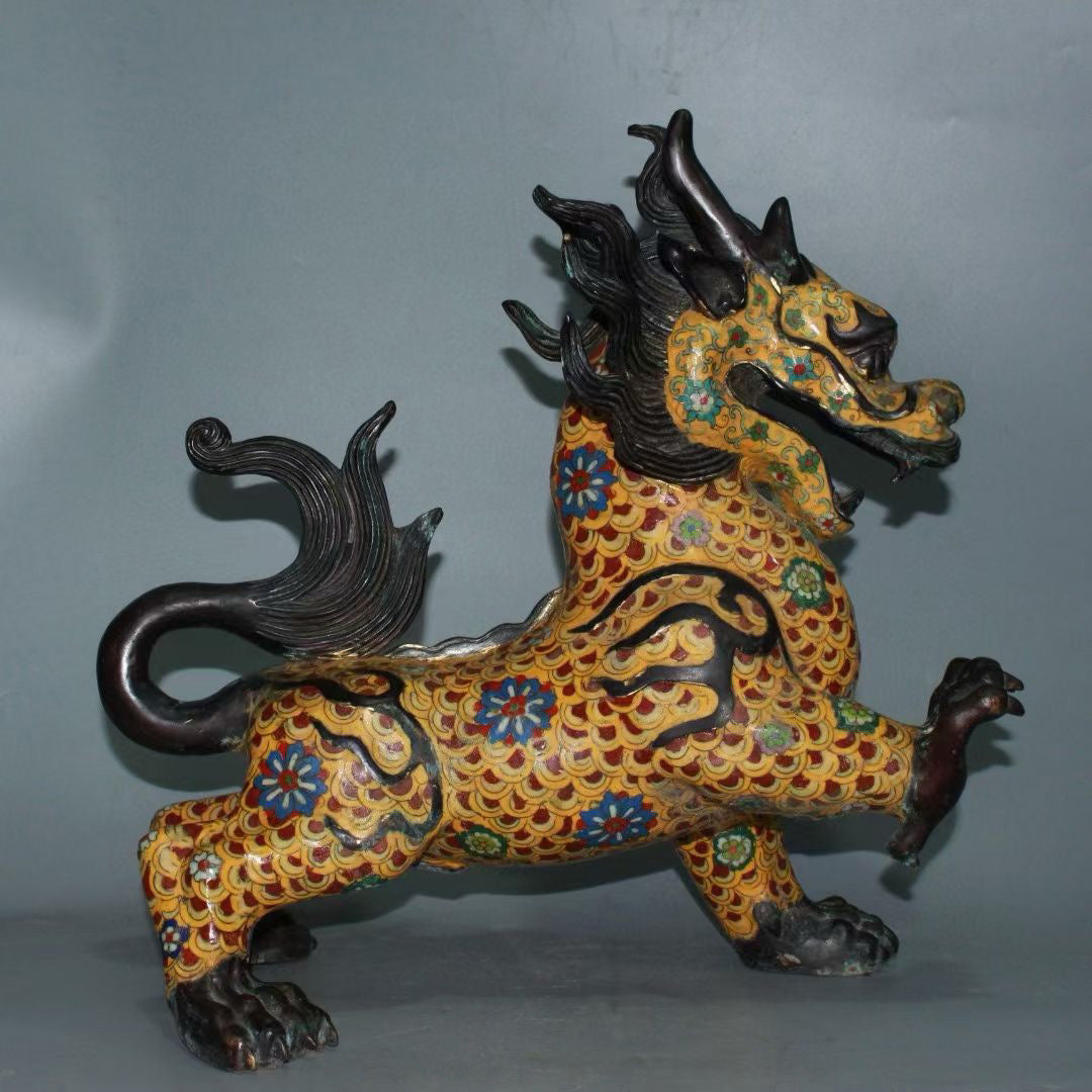 Pure copper cloisonn é blue auspicious beast ornament