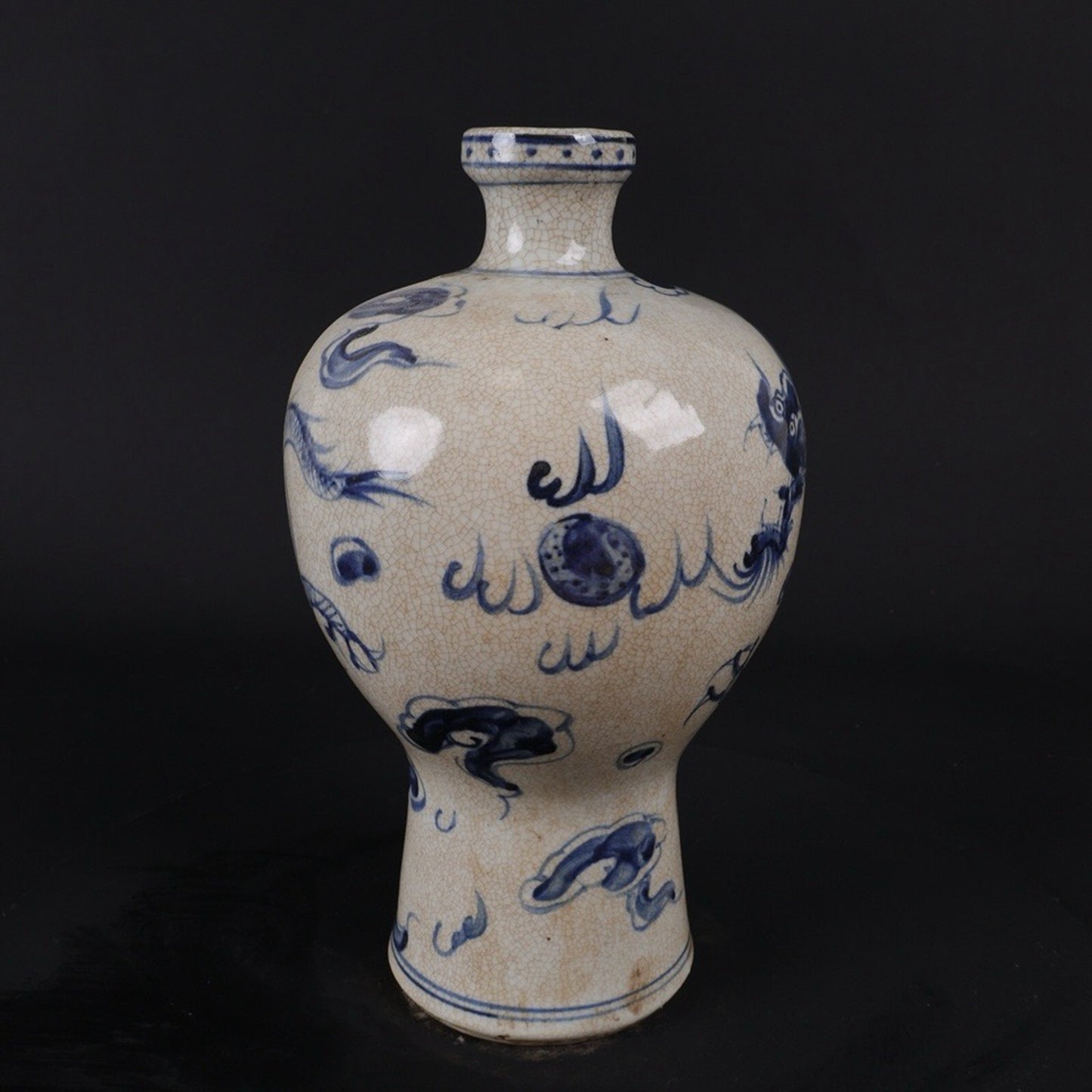 Open blue and white dragon patterned plum vase
