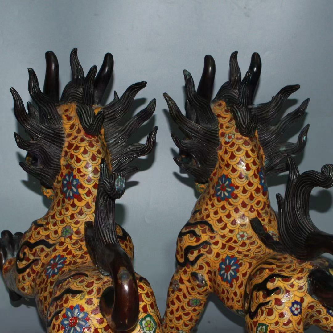 Pure copper cloisonn é blue auspicious beast ornament