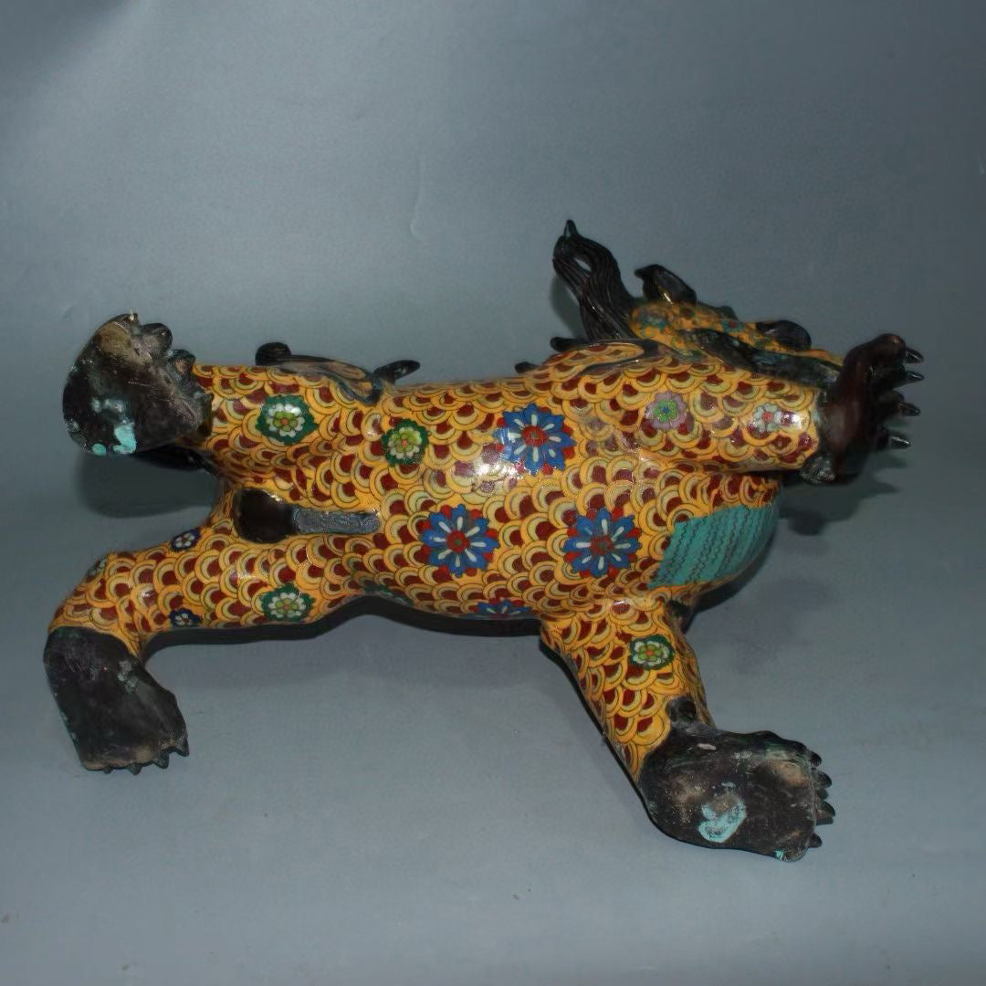 Pure copper cloisonn é blue auspicious beast ornament