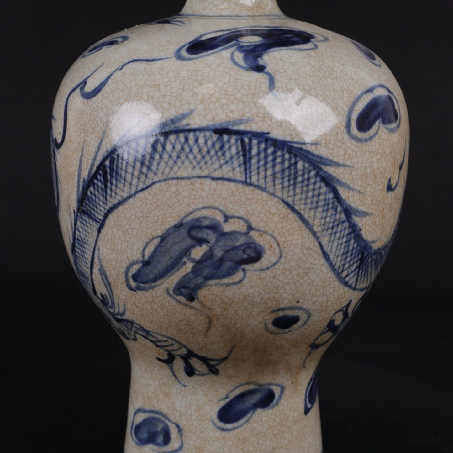 Open blue and white dragon patterned plum vase