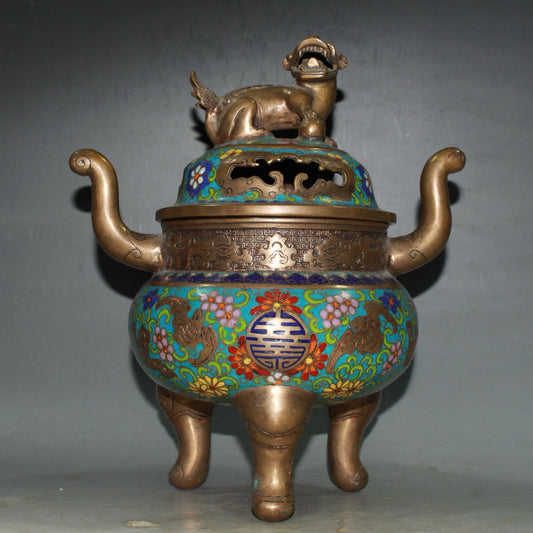 Pure copper cloisonne incense burner ornament