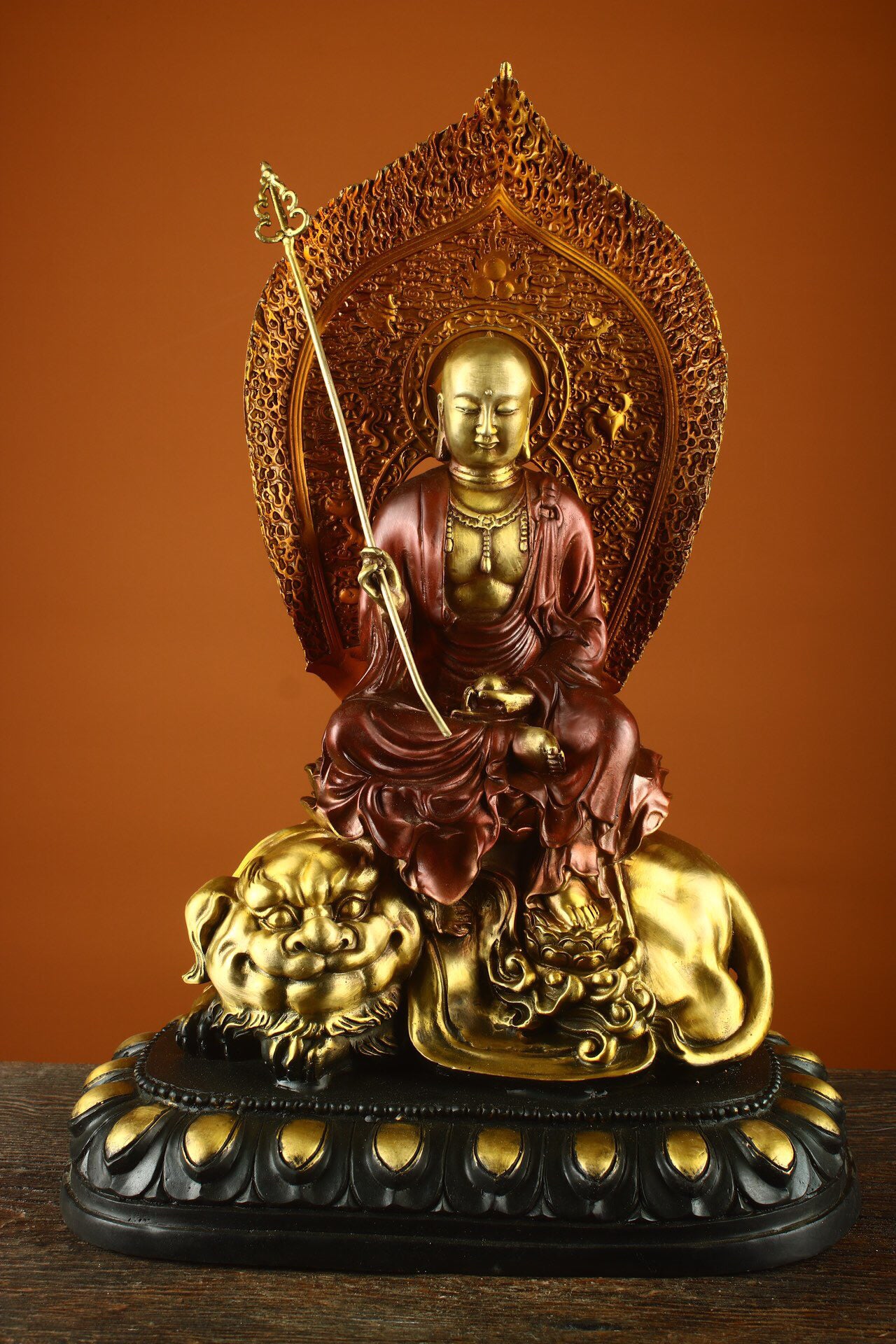Chinese Antique Pure Copper Earth Treasure Bodhisattva Buddha Statue