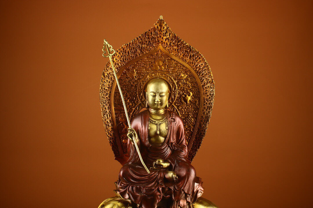 Chinese Antique Pure Copper Earth Treasure Bodhisattva Buddha Statue