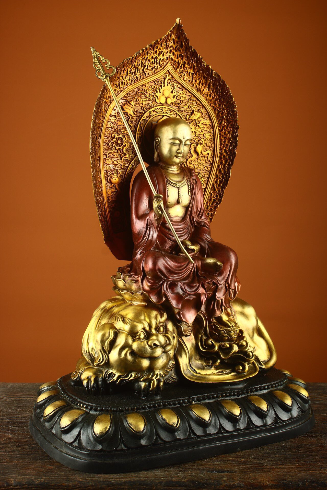 Chinese Antique Pure Copper Earth Treasure Bodhisattva Buddha Statue