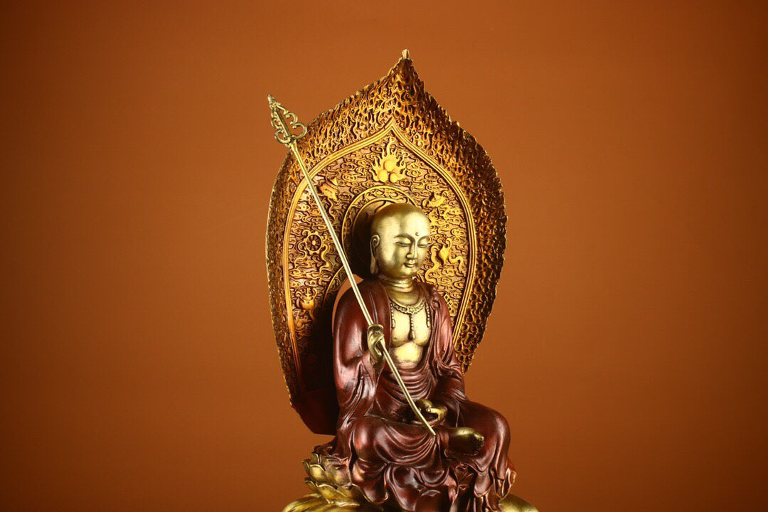 Chinese Antique Pure Copper Earth Treasure Bodhisattva Buddha Statue