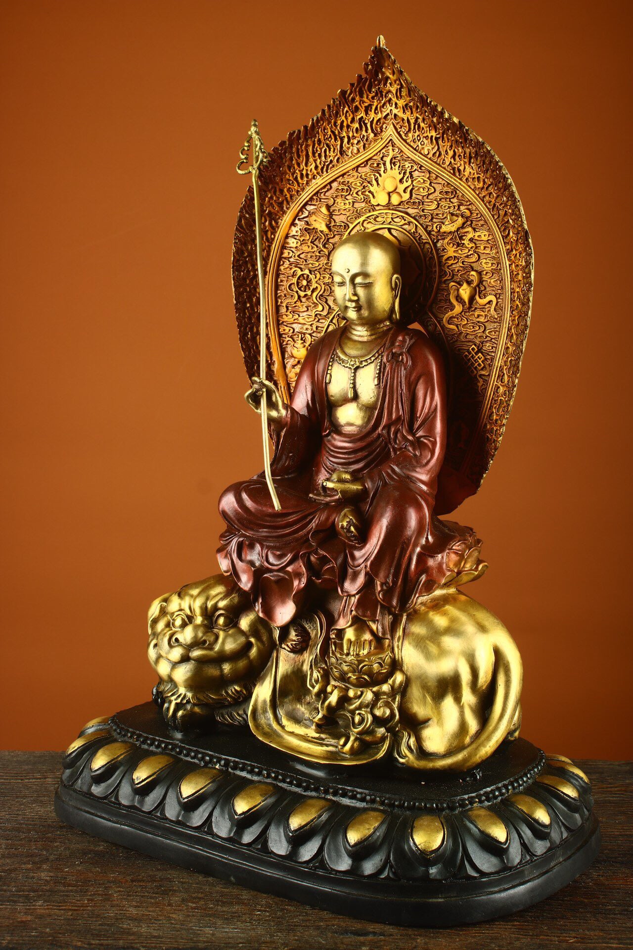 Chinese Antique Pure Copper Earth Treasure Bodhisattva Buddha Statue