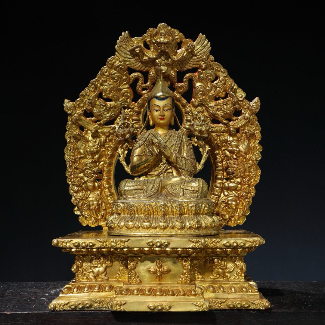 Chinese antique pure copper statue of Zongkhapa Buddha