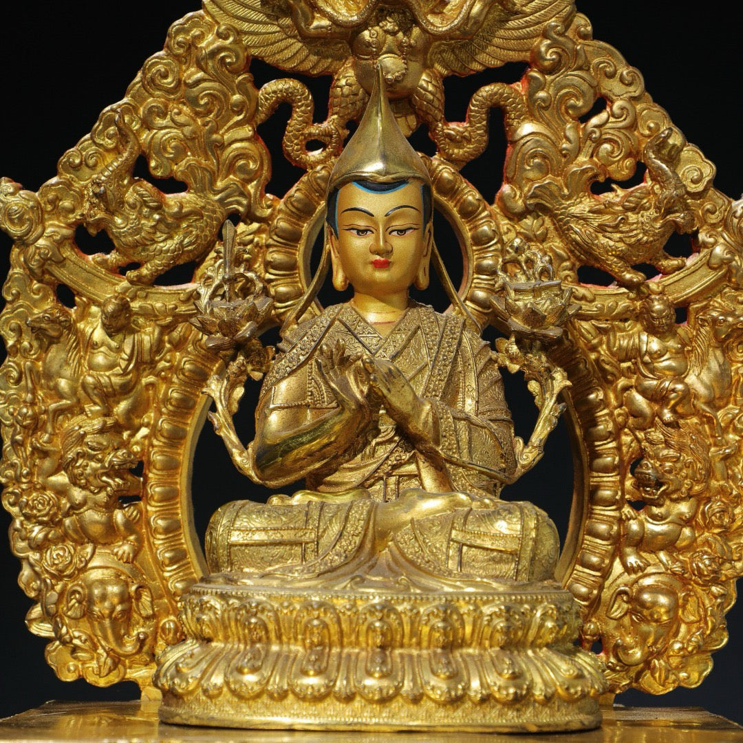 Chinese antique pure copper statue of Zongkhapa Buddha