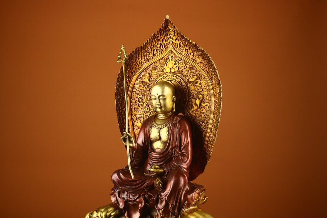 Chinese Antique Pure Copper Earth Treasure Bodhisattva Buddha Statue