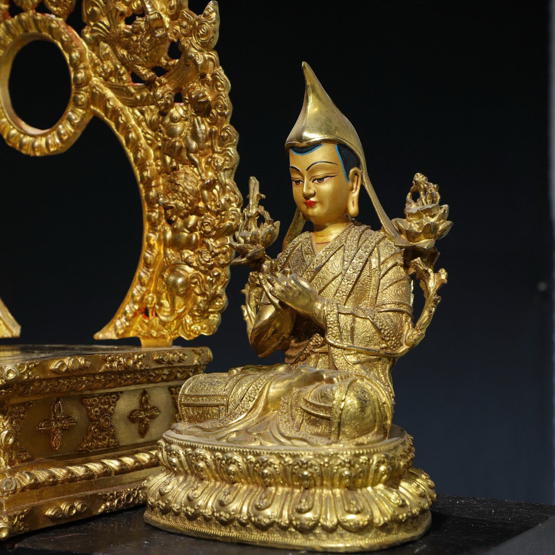 Chinese antique pure copper statue of Zongkhapa Buddha