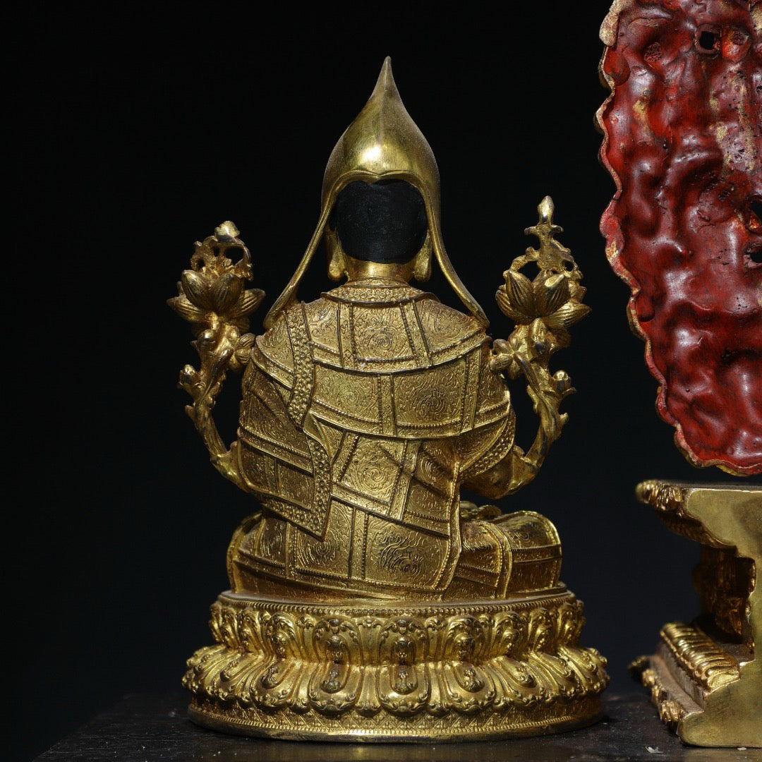 Chinese antique pure copper statue of Zongkhapa Buddha