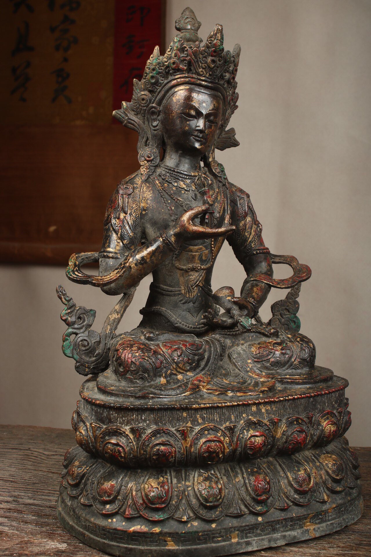 Chinese Antique Pure Copper Vajra Sutra Buddha Statue