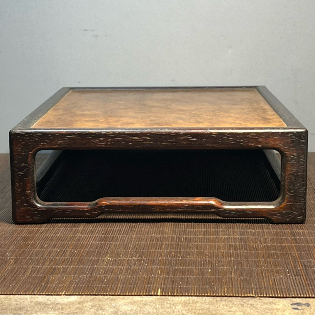 Chinese antique blood sandalwood inlaid with nanmu carving base