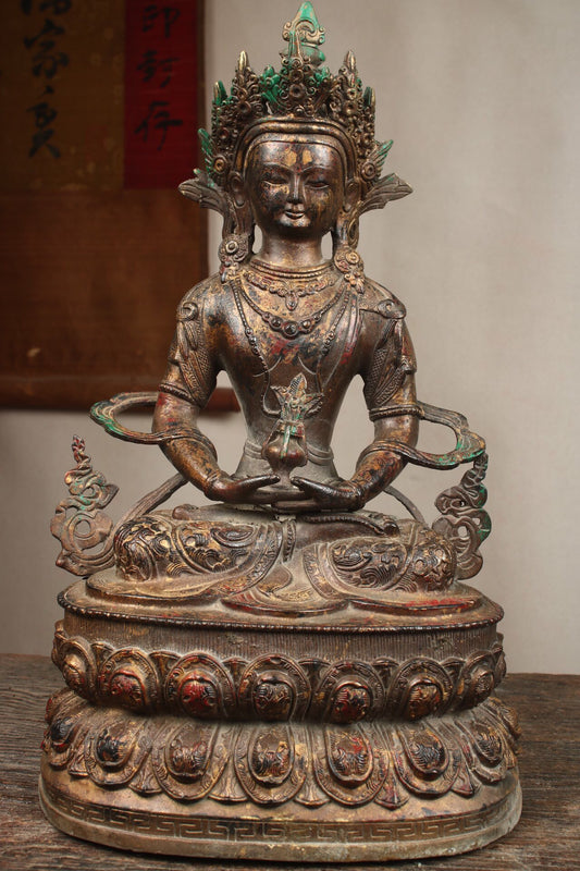 Chinese antique pure copper longevity Buddha statue