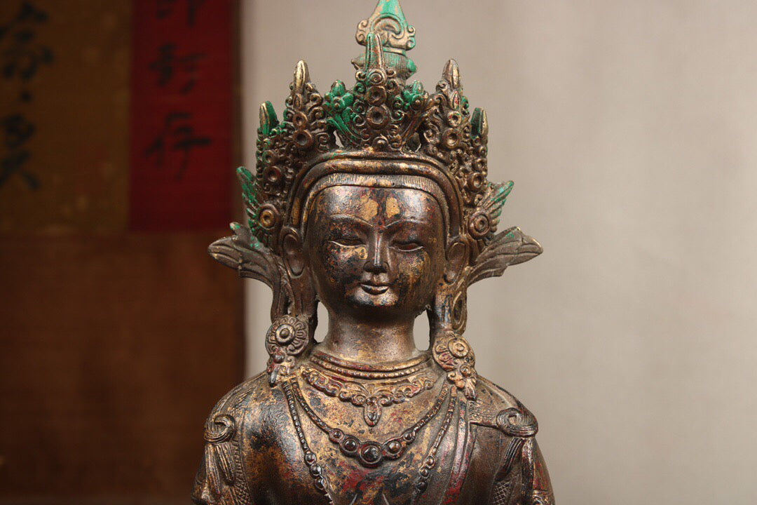 Chinese antique pure copper longevity Buddha statue