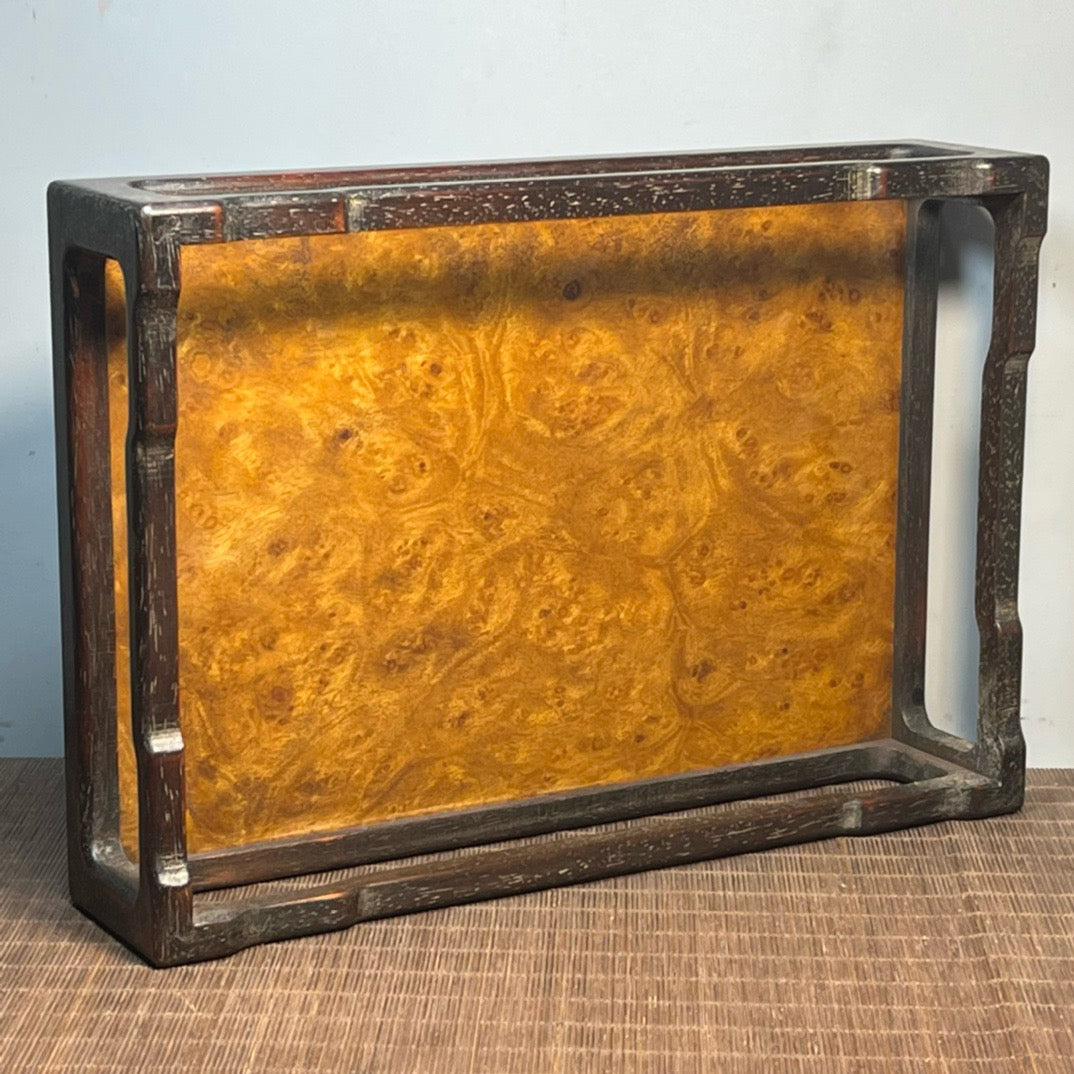 Chinese antique blood sandalwood inlaid with nanmu carving base