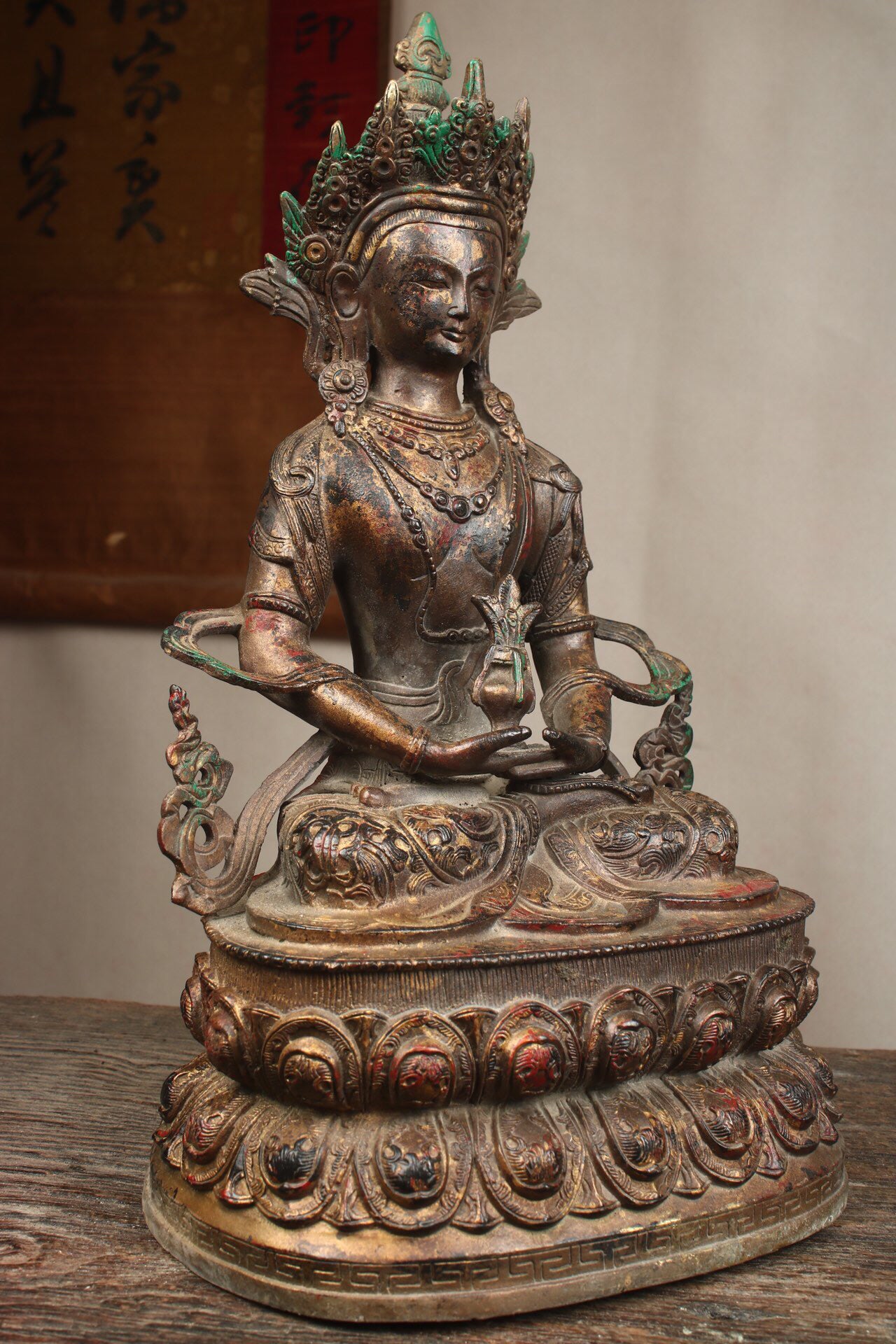 Chinese antique pure copper longevity Buddha statue