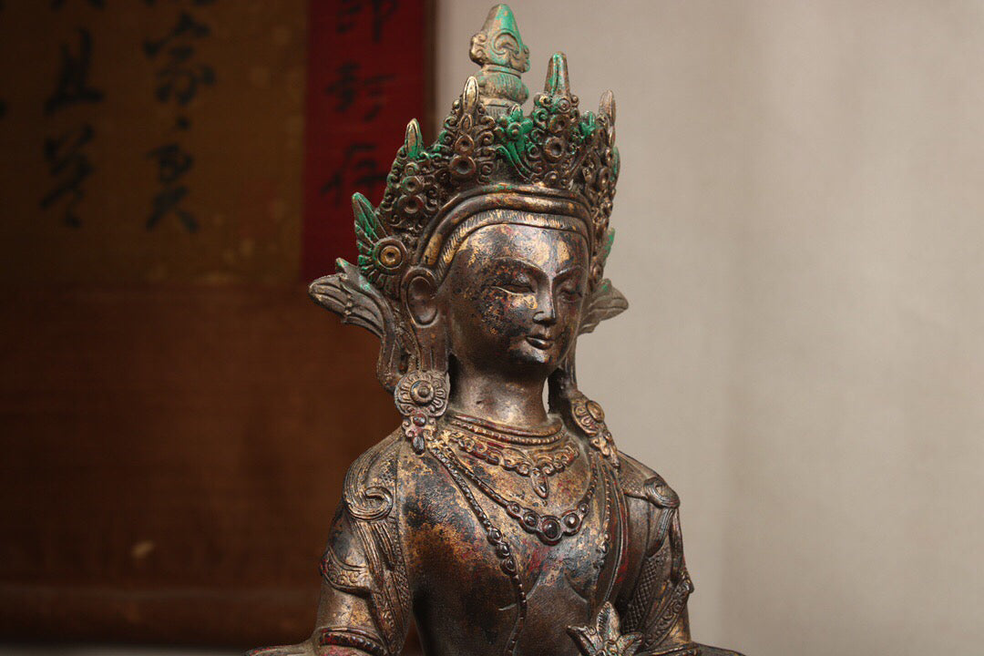 Chinese antique pure copper longevity Buddha statue
