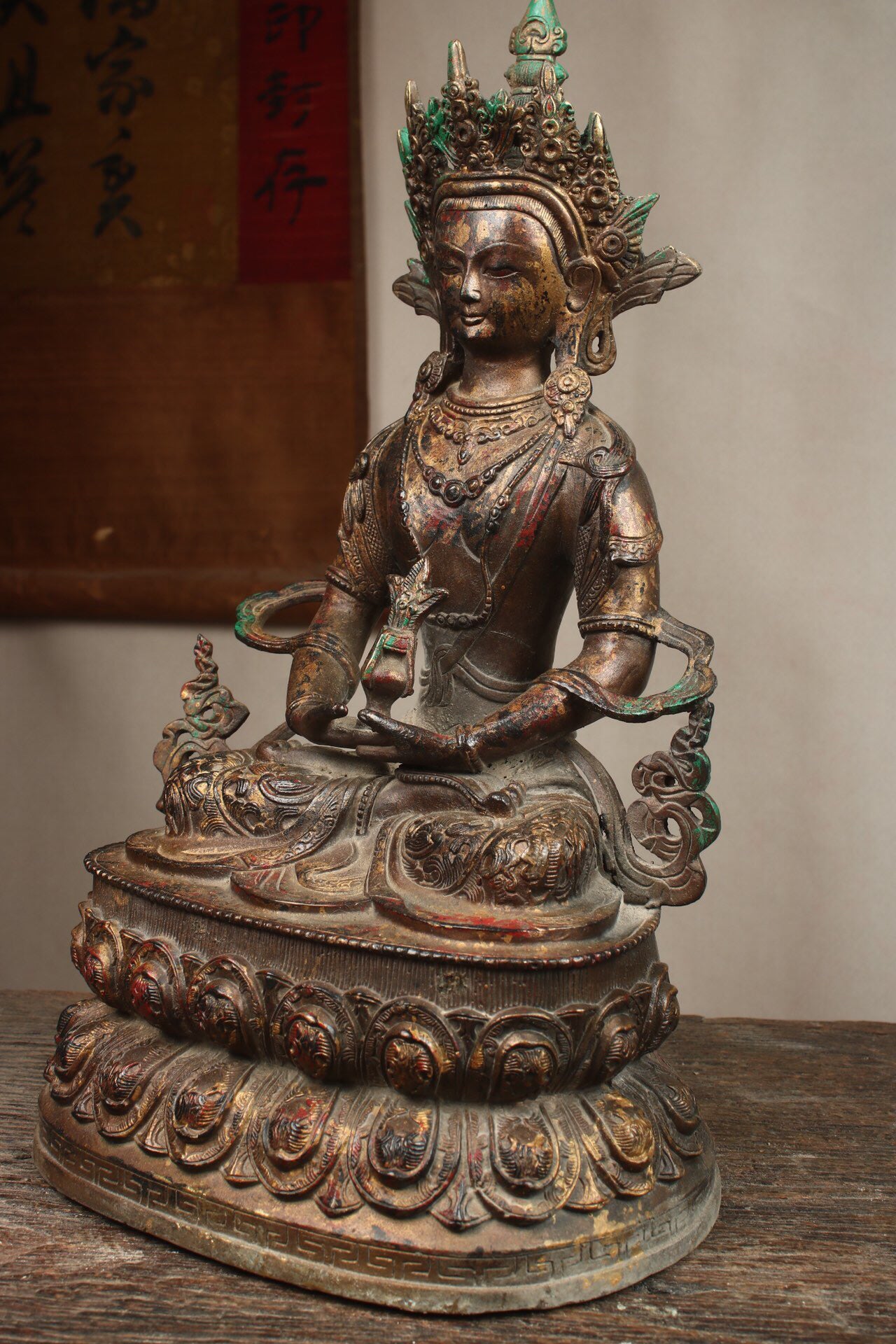 Chinese antique pure copper longevity Buddha statue