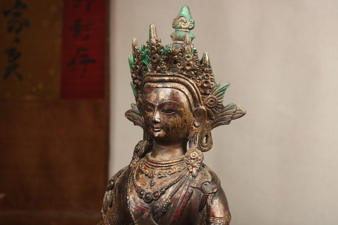 Chinese antique pure copper longevity Buddha statue