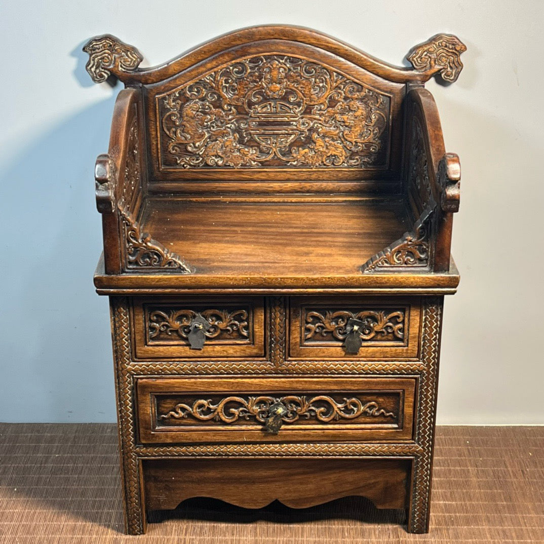 Chinese antique rosewood carved three drawn Buddhist niche ornaments